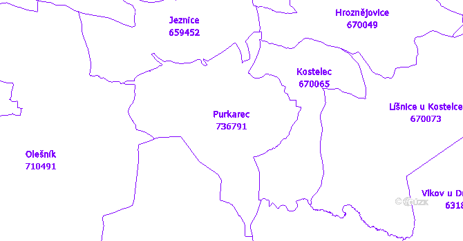 Katastrální mapa Purkarec - přehledová mapa katastrálního území