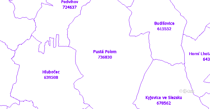 Katastrální mapa Pustá Polom - přehledová mapa katastrálního území