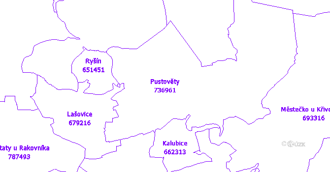 Katastrální mapa Pustověty - přehledová mapa katastrálního území