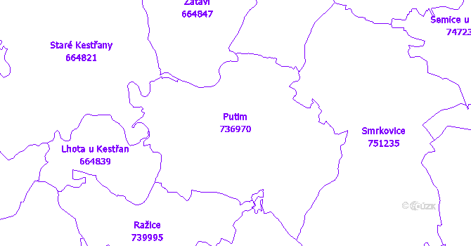Katastrální mapa Putim - přehledová mapa katastrálního území
