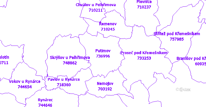 Katastrální mapa Putimov - přehledová mapa katastrálního území