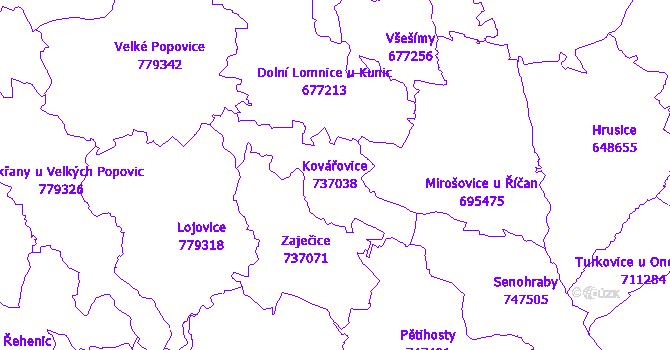 Katastrální mapa Kovářovice