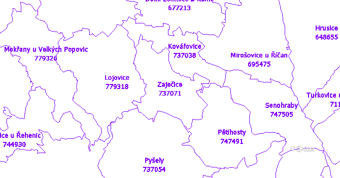 Katastrální mapa Zaječice - přehledová mapa katastrálního území