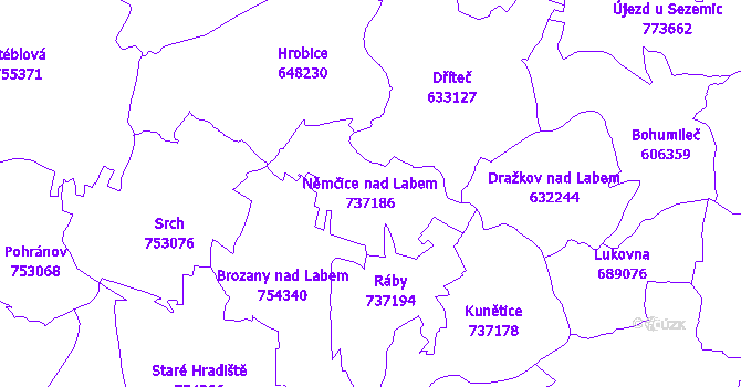 Katastrální mapa Němčice nad Labem - přehledová mapa katastrálního území
