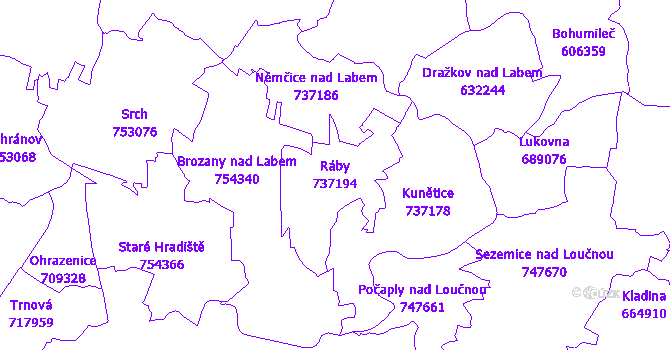 Katastrální mapa Ráby - přehledová mapa katastrálního území