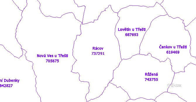 Katastrální mapa Rácov - přehledová mapa katastrálního území