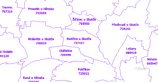 Katastrální mapa Radčice u Skutče - přehledová mapa katastrálního území