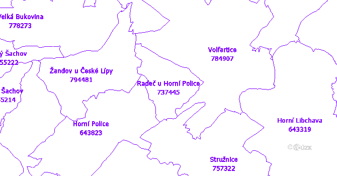Katastrální mapa Radeč u Horní Police - přehledová mapa katastrálního území
