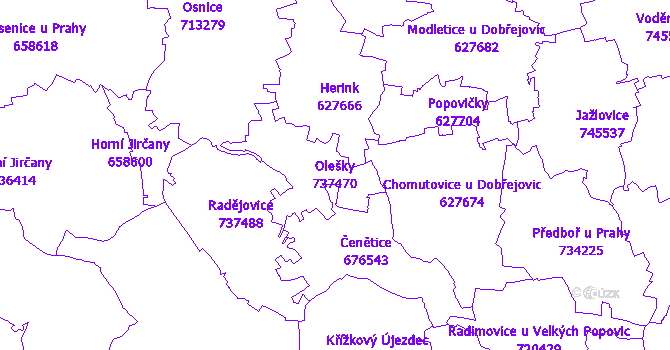 Katastrální mapa Olešky - přehledová mapa katastrálního území