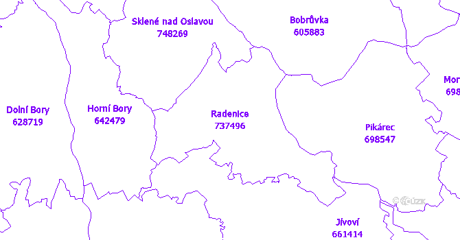 Katastrální mapa Radenice - přehledová mapa katastrálního území