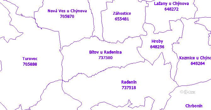 Katastrální mapa Bítov u Radenína - přehledová mapa katastrálního území