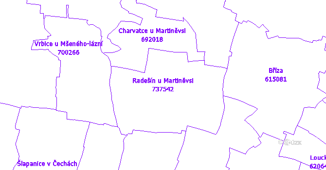 Katastrální mapa Radešín u Martiněvsi - přehledová mapa katastrálního území