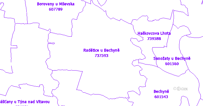 Katastrální mapa Radětice u Bechyně - přehledová mapa katastrálního území