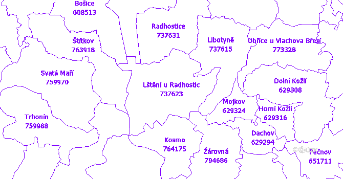 Katastrální mapa Lštění u Radhostic - přehledová mapa katastrálního území