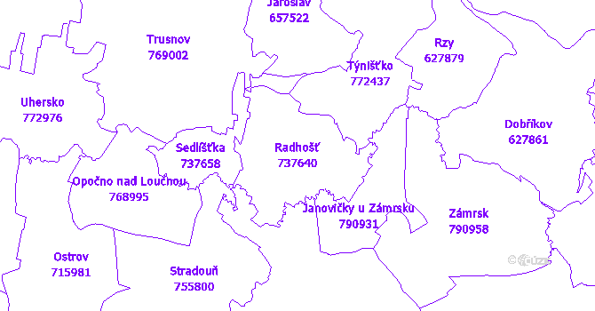 Katastrální mapa Radhošť - přehledová mapa katastrálního území