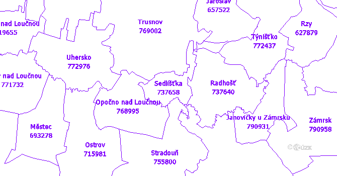 Katastrální mapa Sedlíšťka - přehledová mapa katastrálního území
