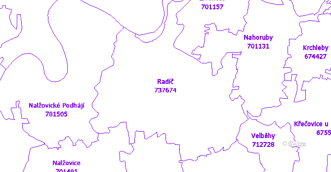 Katastrální mapa Radíč - přehledová mapa katastrálního území