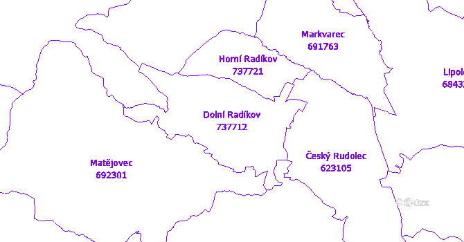 Katastrální mapa Dolní Radíkov - přehledová mapa katastrálního území