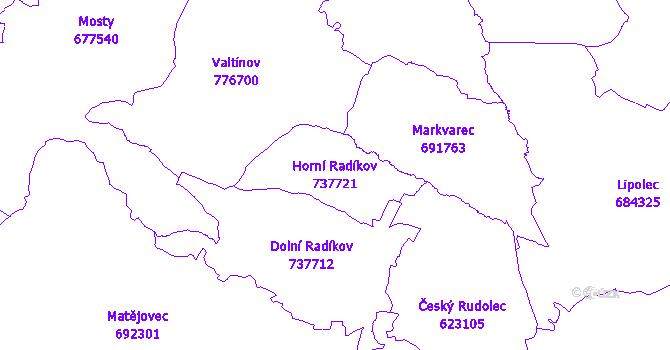 Katastrální mapa Horní Radíkov - přehledová mapa katastrálního území