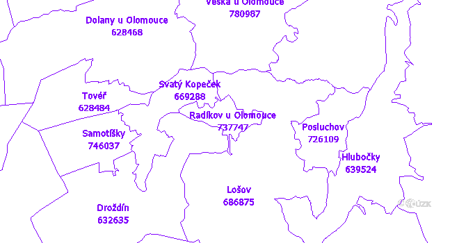 Katastrální mapa Radíkov u Olomouce - přehledová mapa katastrálního území