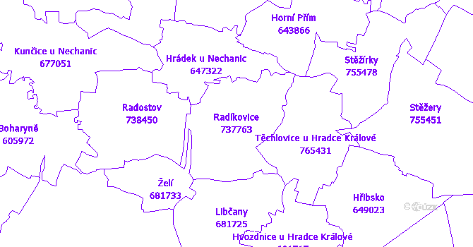 Katastrální mapa Radíkovice - přehledová mapa katastrálního území