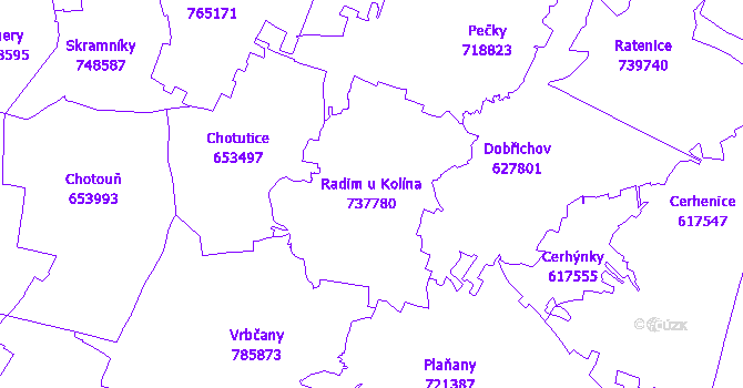 Katastrální mapa Radim u Kolína