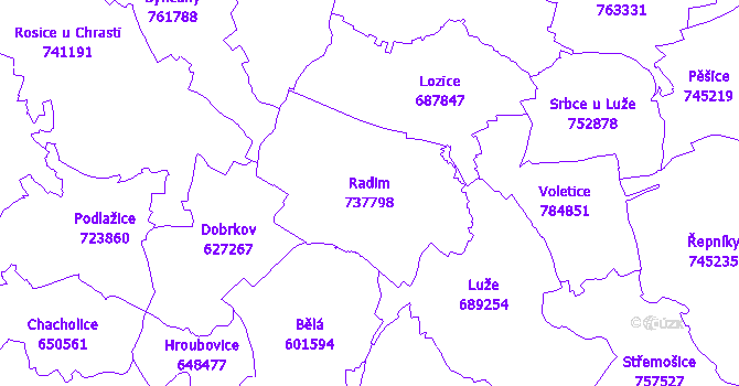 Katastrální mapa Radim - přehledová mapa katastrálního území