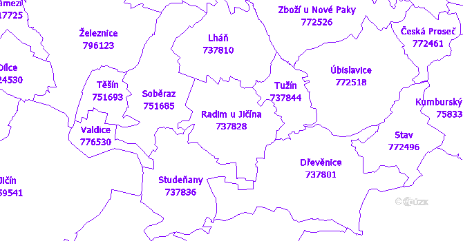 Katastrální mapa Radim u Jičína - přehledová mapa katastrálního území