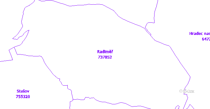Katastrální mapa Radiměř - přehledová mapa katastrálního území
