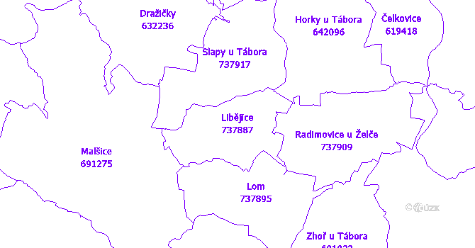 Katastrální mapa Libějice - přehledová mapa katastrálního území