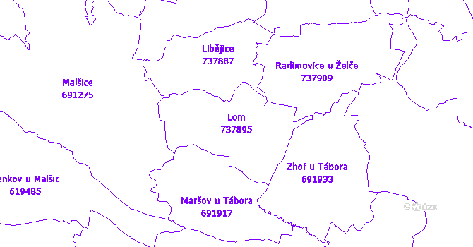 Katastrální mapa Lom - přehledová mapa katastrálního území