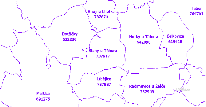 Katastrální mapa Slapy u Tábora - přehledová mapa katastrálního území