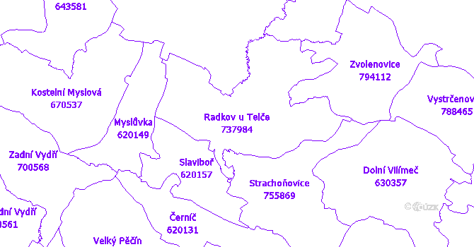Katastrální mapa Radkov u Telče - přehledová mapa katastrálního území
