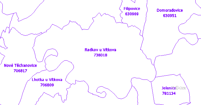Katastrální mapa Radkov u Vítkova - přehledová mapa katastrálního území
