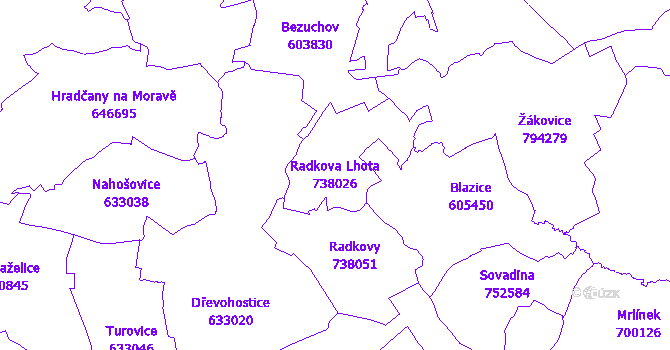 Katastrální mapa Radkova Lhota - přehledová mapa katastrálního území