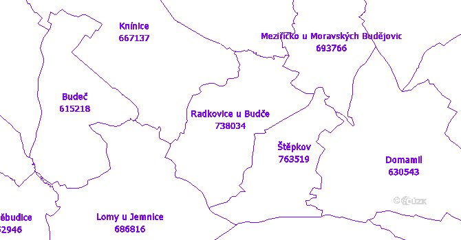 Katastrální mapa Radkovice u Budče - přehledová mapa katastrálního území