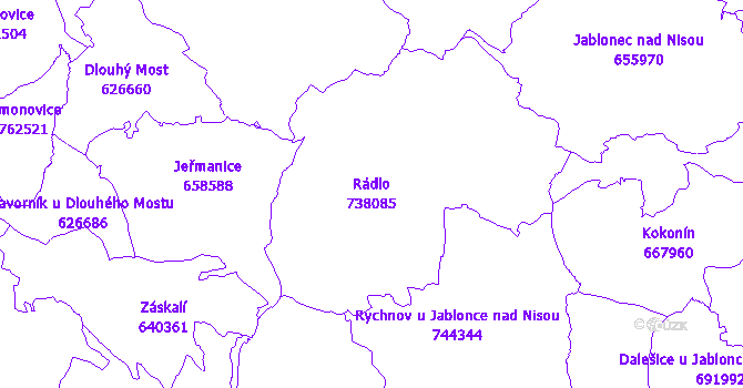Katastrální mapa Rádlo - přehledová mapa katastrálního území