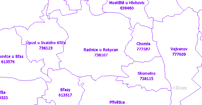 Katastrální mapa Radnice u Rokycan - přehledová mapa katastrálního území