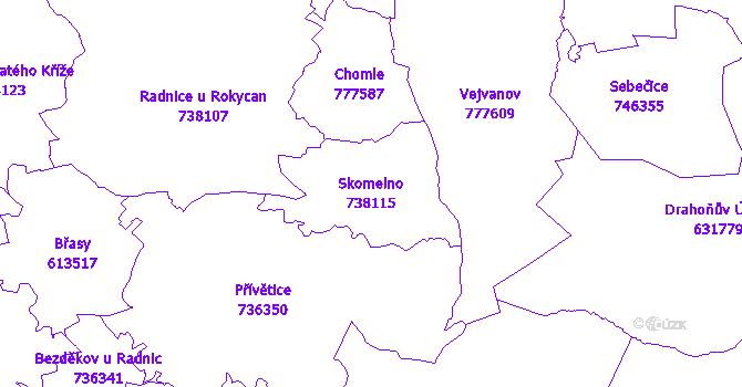 Katastrální mapa Skomelno - přehledová mapa katastrálního území