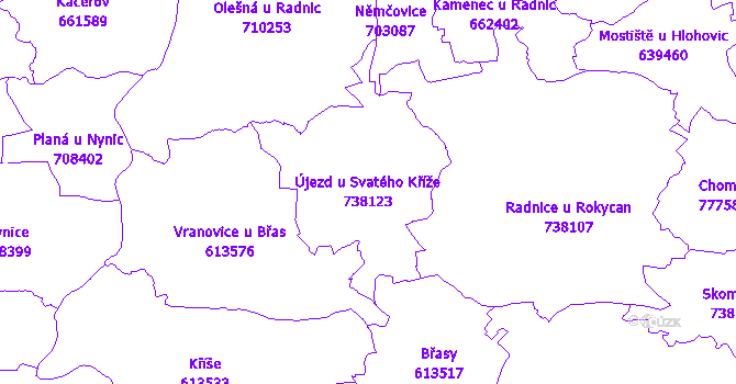 Katastrální mapa Újezd u Svatého Kříže - přehledová mapa katastrálního území