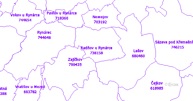 Katastrální mapa Radňov u Rynárce - přehledová mapa katastrálního území