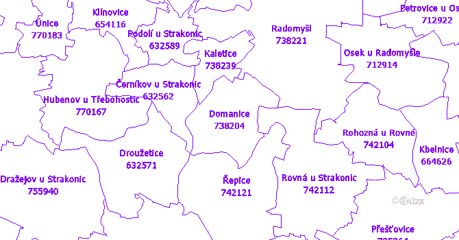 Katastrální mapa Domanice - přehledová mapa katastrálního území