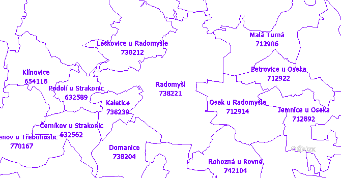 Katastrální mapa Radomyšl - přehledová mapa katastrálního území