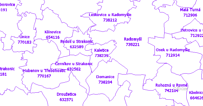 Katastrální mapa Kaletice - přehledová mapa katastrálního území