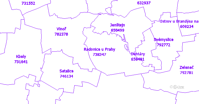Katastrální mapa Radonice u Prahy - přehledová mapa katastrálního území