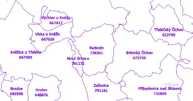Katastrální mapa Radonín - přehledová mapa katastrálního území