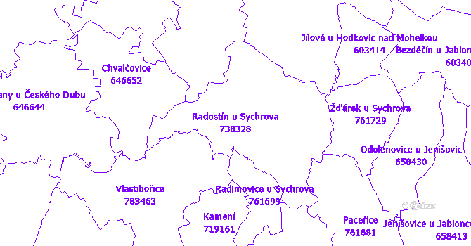 Katastrální mapa Radostín u Sychrova - přehledová mapa katastrálního území