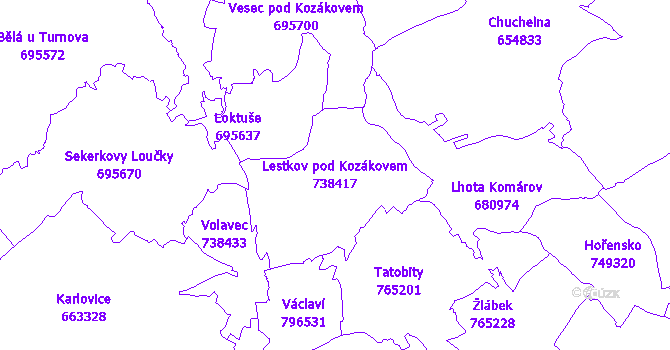 Katastrální mapa Lestkov pod Kozákovem - přehledová mapa katastrálního území