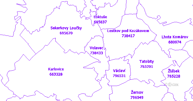 Katastrální mapa Volavec - přehledová mapa katastrálního území