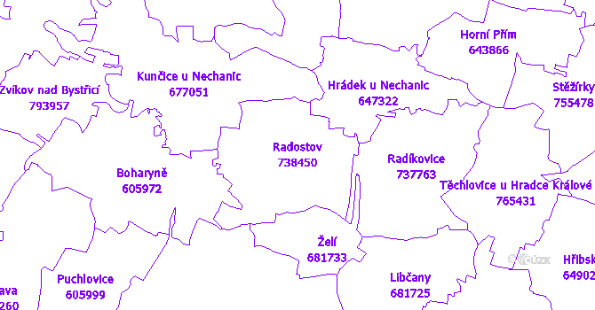 Katastrální mapa Radostov - přehledová mapa katastrálního území